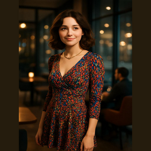 Los Angeles Multicolor V-Neck A line Women's Dress Sz M/L